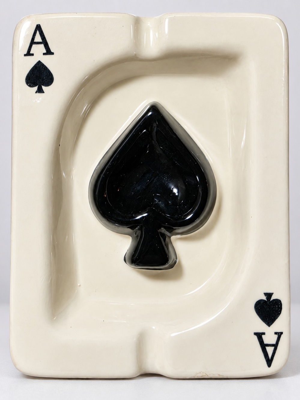 Ceramic Ace of Spades Playing Card Ashtray / Trinket Dish - Retro Style
